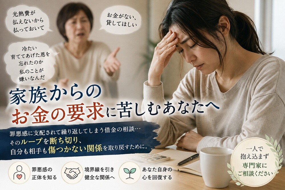 親の無心に頭を抱えて悩み苦しむ女性